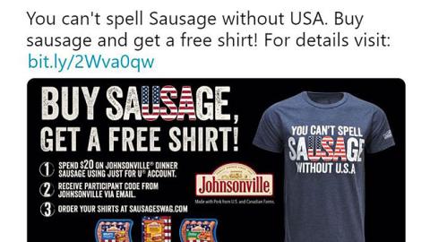 Acme Johnsonville 'Get a Free Shirt' Twitter Update