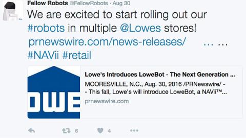 Fellow Robots Lowe's Twitter Update