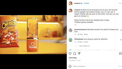 Cheetos Amazon 'Your New Favorite Kitchen Gadget' Instagram Update