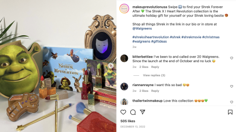 Revolution Beauty London Walgreens Shrek Instagram Update