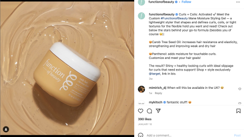 Function of Beauty Target 'Curls + Coils' Instagram Update