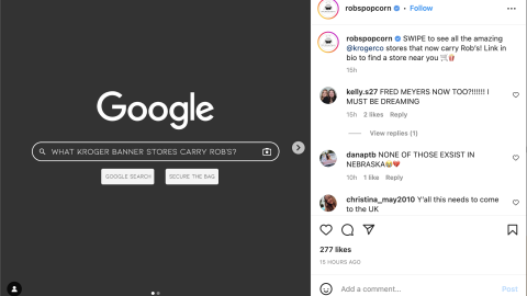 Rob's Backstage Popcorn Kroger 'Find a Store' Instagram Update