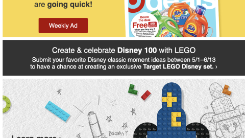 Target Lego 'Create & Celebrate Disney 100' Email