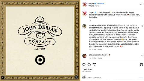 Target John Derian 'Exclusive Decor for Fall' Instagram Update