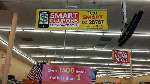 Family Dollar 'Smart Coupons' Ceiling Banner