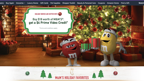 Amazon M&M's 'Holiday Movies' Web Page