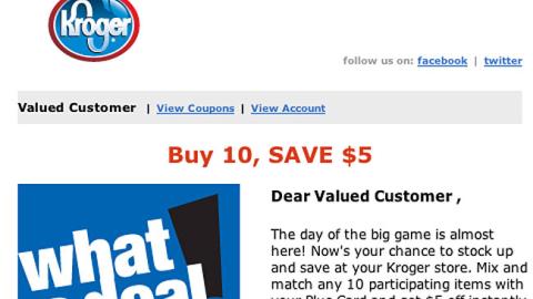 Kroger 'Game Day Greats' Email