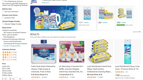 Amazon Lysol Sponsored Product Ad
